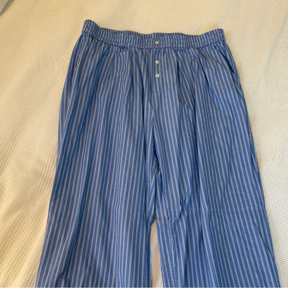Maison Essentiele Blue and White Striped Cotton Boxer Pants